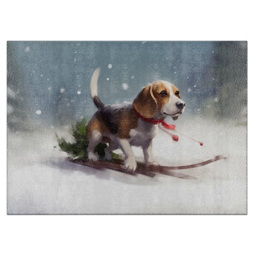 Beagle Kerstmis sneeuw winter Snijplank (Voorkant)