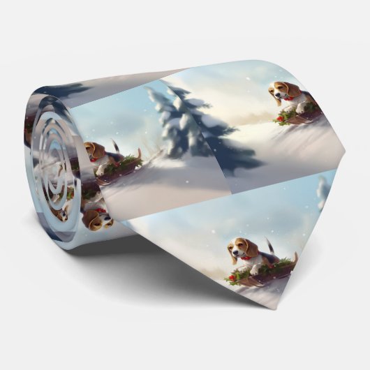 Beagle Kerstmis sneeuw winter Stropdas (Opgerold)