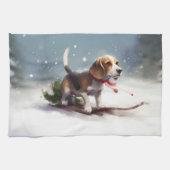 Beagle Kerstmis sneeuw winter Theedoek (Horizontaal)