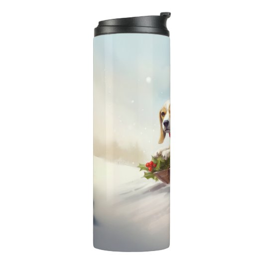 Beagle Kerstmis sneeuw winter Thermosbeker (Gedraaid links)