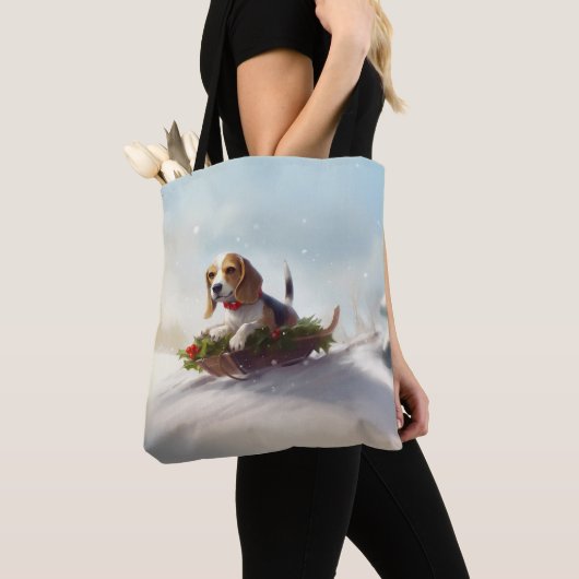 Beagle Kerstmis sneeuw winter Tote Bag (Dichtbij)