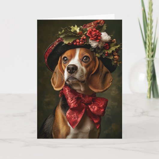Beagle Kerstmis Victoriaanse Hond Feestdagen Kaart (Voorkant)