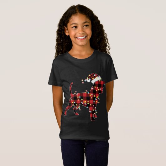 Beagle Kerstrode, gebufferde buffel-pyjama's T-shirt (Voorkant volledig)