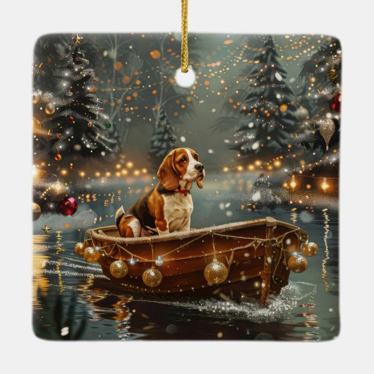 Beagle kerstvakantie keramisch ornament (Achterkant)