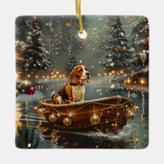 Beagle kerstvakantie keramisch ornament (Voorkant)