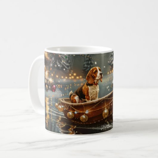 Beagle kerstvakantie koffiemok (Voorkant links)