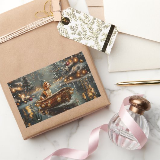 Beagle kerstvakantie rechthoekige sticker (Geschenken)