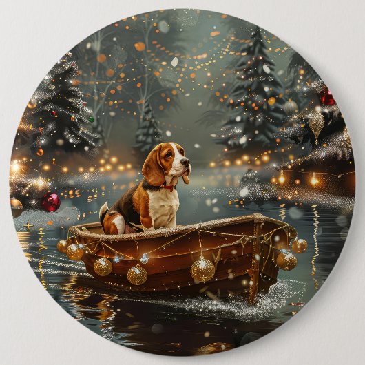 Beagle kerstvakantie ronde button 6,0 cm (Voorkant)