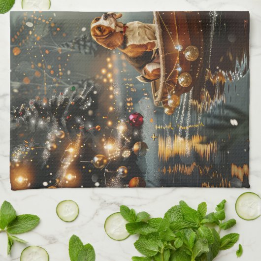 Beagle kerstvakantie theedoek (Gevouwen)