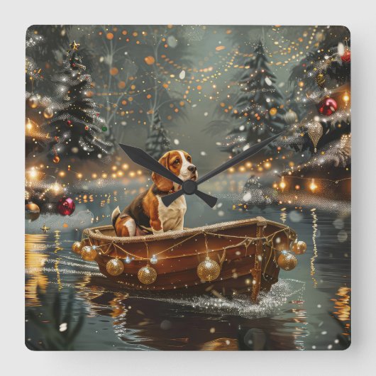 Beagle kerstvakantie vierkante klok (Voorkant)