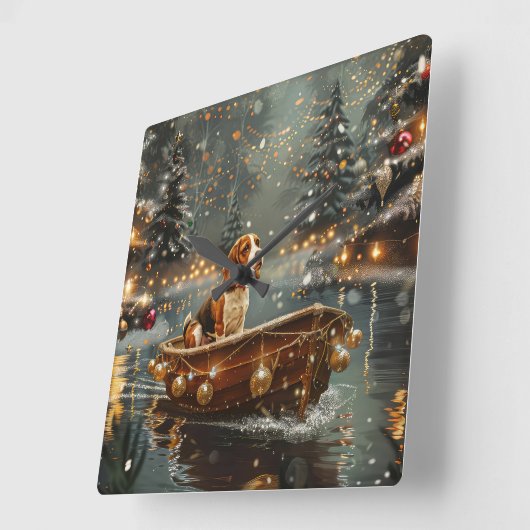 Beagle kerstvakantie vierkante klok (Hoek)