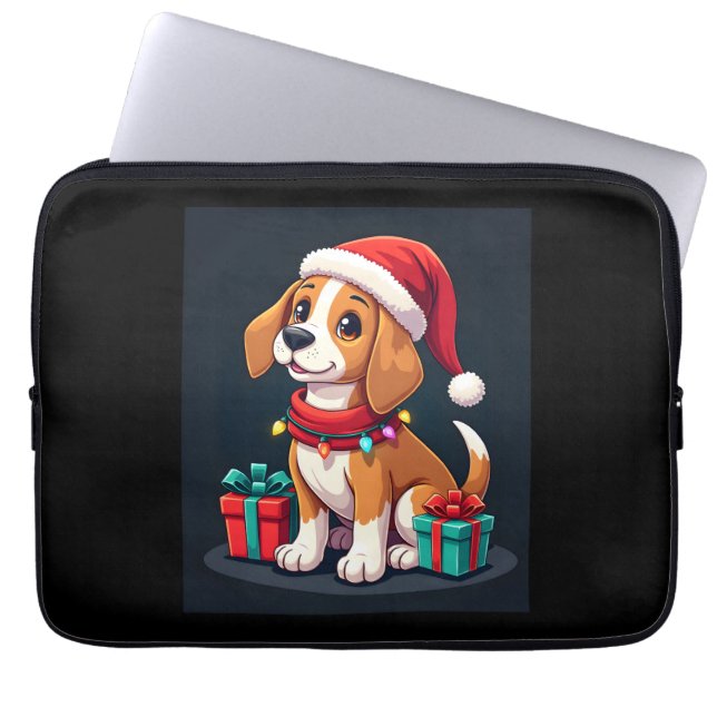 Beagle Kerstverlichting Kerstman Beagle Hond Kerst Laptop Sleeve (Voorkant)