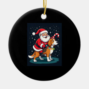 Beagle Kerstverlichting Kerstman rijdt op Beagle H Keramisch Ornament