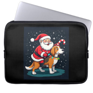 Beagle Kerstverlichting Kerstman rijdt op Beagle H Laptop Sleeve