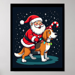 Beagle Kerstverlichting Kerstman rijdt op Beagle-h Poster