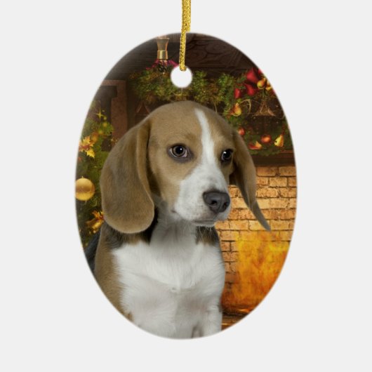 Beagle Kerstversiering Keramisch Ornament (Voorkant)