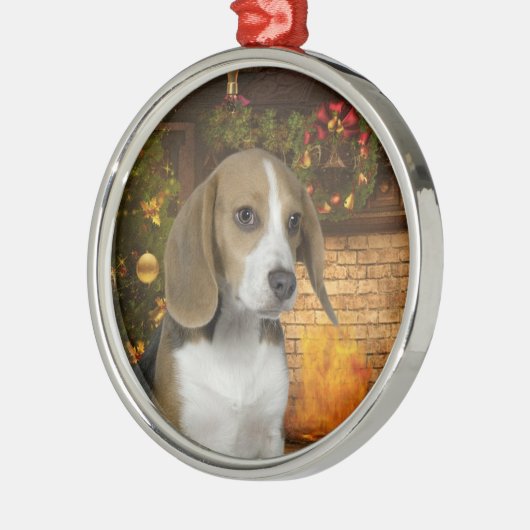 Beagle kerstversiering metalen ornament (Links)