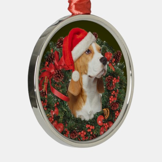 Beagle Kerstversiering Metalen Ornament (Rechts)