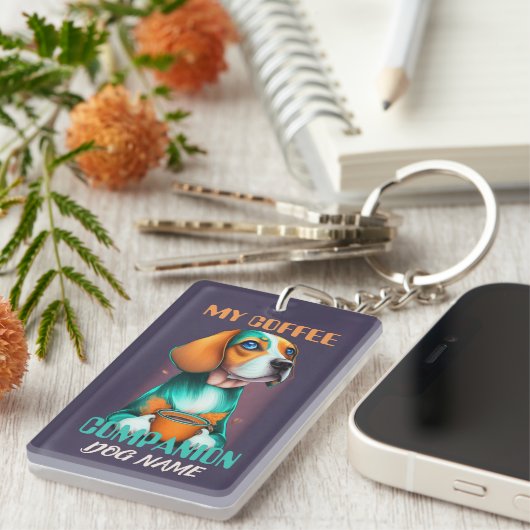 Beagle koffie metgezel grappige Beagle eigenaar Sleutelhanger (Voorkant Rechts)