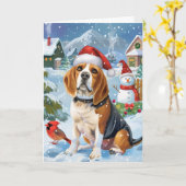 Beagle laat het Feestdagen van kerst sneeuwen Kaart (Gele Bloem)