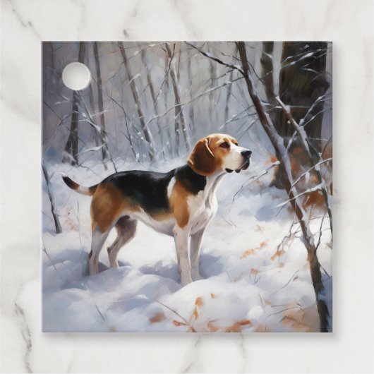 Beagle Laat het Sneeuwen Kerstmis Bedankjes Labels (Voorkant)