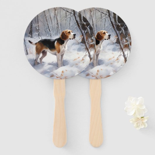 Beagle Laat het Sneeuwen Kerstmis Handwaaier (Voorkant en achterkant)