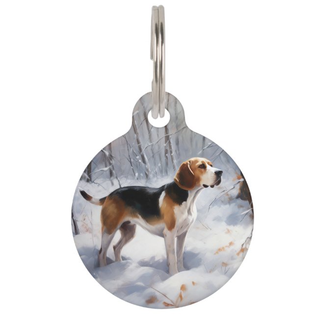 Beagle Laat het Sneeuwen Kerstmis Huisdierpenning (Voorkant)