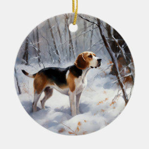 Beagle Laat het Sneeuwen Kerstmis Keramisch Ornament