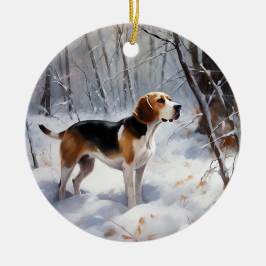 Beagle Laat het Sneeuwen Kerstmis Keramisch Ornament (Voorkant)
