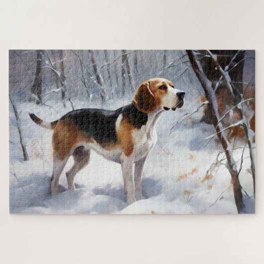 Beagle Laat het Sneeuwen Kerstmis Legpuzzel (Horizontaal)
