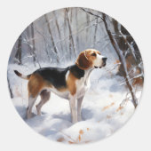 Beagle Laat het Sneeuwen Kerstmis Ronde Sticker (Voorkant)