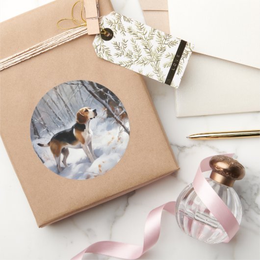 Beagle Laat het Sneeuwen Kerstmis Ronde Sticker (Geschenken)