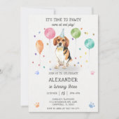 Beagle laat Pawty Dog Puppy Birthday Blue Kaart (Voorkant)