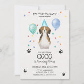 Beagle laat Pawty Dog Puppy Birthday Blue Kaart (Voorkant)
