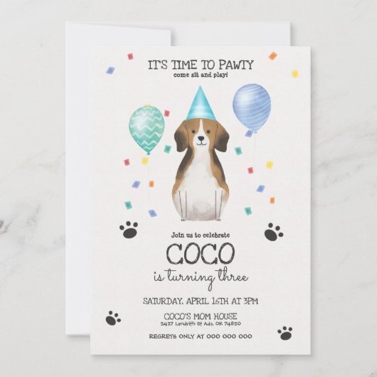 Beagle laat Pawty Dog Puppy Birthday Blue Kaart (Voorkant)