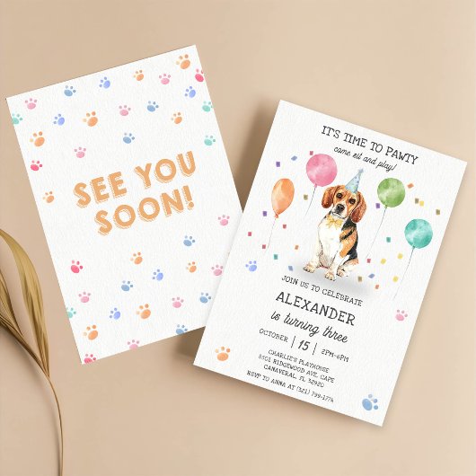 Beagle laat Pawty Dog Puppy Birthday Blue Kaart