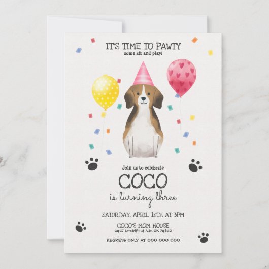 Beagle laat pawty Dog Puppy Birthday Roze Kaart (Voorkant)