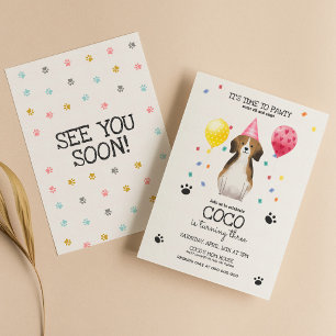 Beagle laat pawty Dog Puppy Birthday Roze Kaart