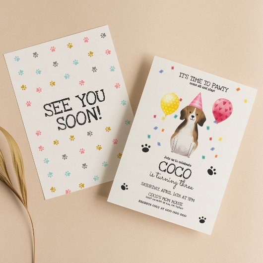 Beagle laat pawty Dog Puppy Birthday Roze Kaart