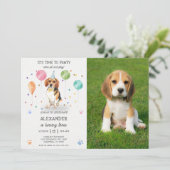 Beagle Laat Pawty Hond Puppy Verjaardag Blauw Foto Kaart (Staand voorkant)