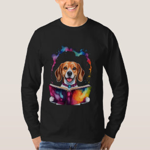 Beagle Leesboek Hond Grappig Dierlijke Kunst Print T-shirt