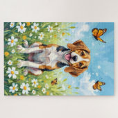 Beagle Lente Weide Bloem Honden Legpuzzel (Horizontaal)