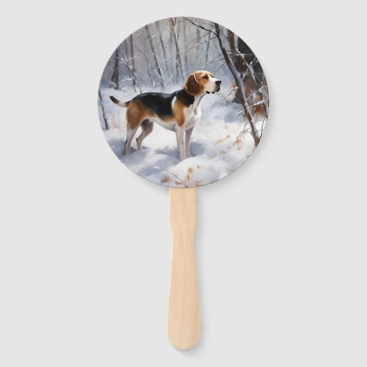 Beagle liet het sneeuwen Kerstmis Handwaaier (Voorkant)