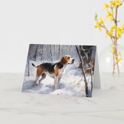 Beagle liet het sneeuwen Kerstmis Kaart (Gele Bloem)