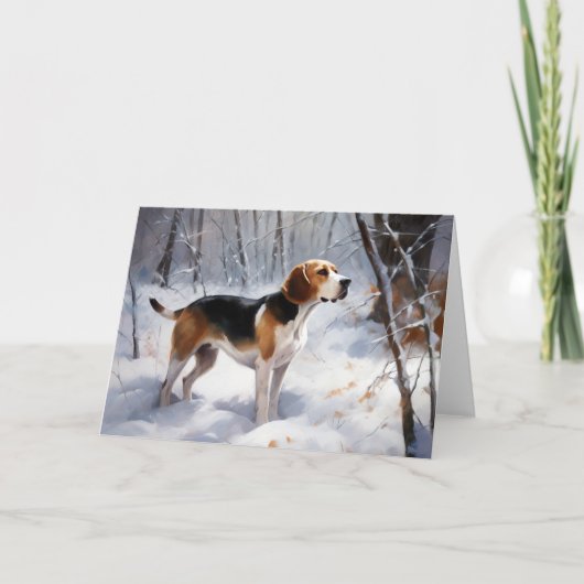 Beagle liet het sneeuwen Kerstmis Kaart (Voorkant)