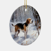 Beagle liet het sneeuwen Kerstmis Keramisch Ornament (Rechts)