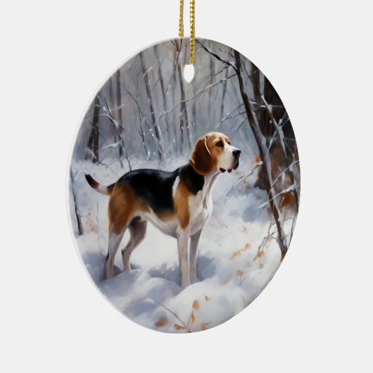 Beagle liet het sneeuwen Kerstmis Keramisch Ornament (Rechts)