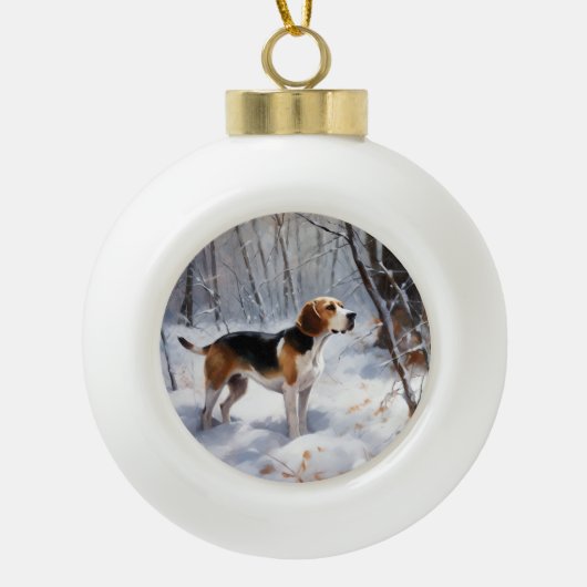 Beagle liet het sneeuwen Kerstmis Keramische Bal Ornament (Voorkant)