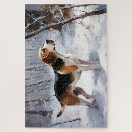 Beagle liet het sneeuwen Kerstmis Legpuzzel (Verticaal)