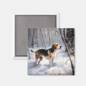 Beagle liet het sneeuwen Kerstmis Magneet (Voorkant / Achterkant)